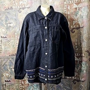 Denim & Co embroidered button down denim jacket Plus size 2X